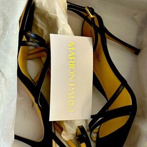 MARION PARKE DESIGNER STRAPY ANKLE OPEN TOE DRESS LOWER HEELS NWT